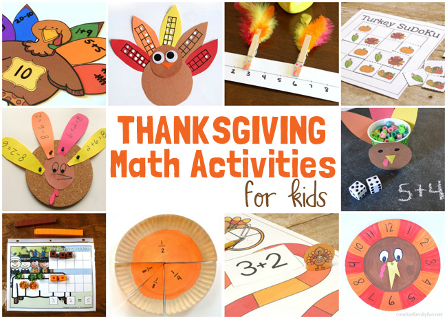 Have some fun learning and practicing math with both printable math games and other hands-on Thanksgiving math activities for kids.
