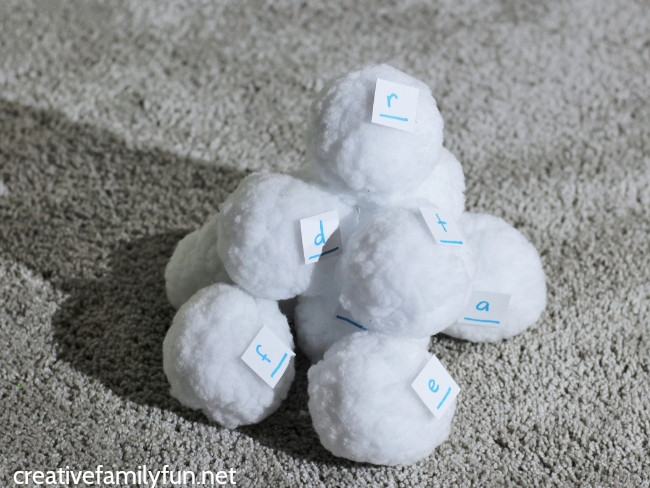 Your toddler or preschooler will have fun moving and learning their abc's with this simple gross motor Snowball Toss Alphabet Game