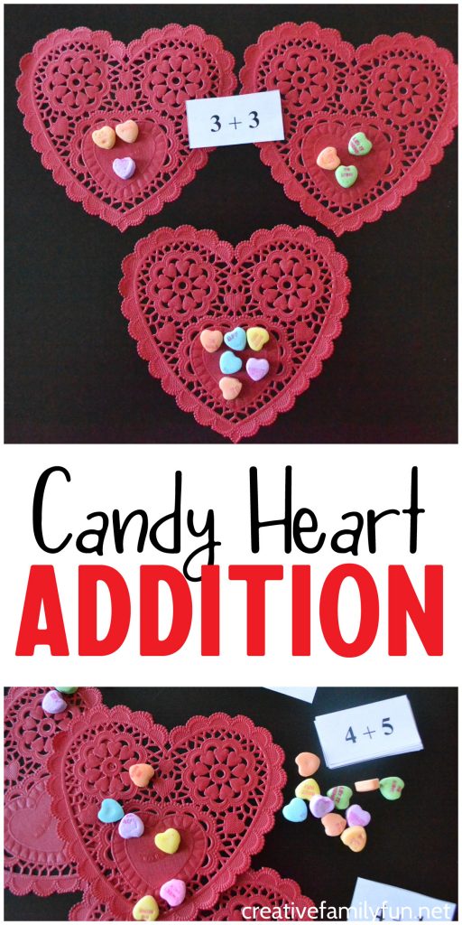 Use a fun candy treat to practice math with Candy Heart Addition Valentine's Day Math Activity. It's fun way to practice adding!