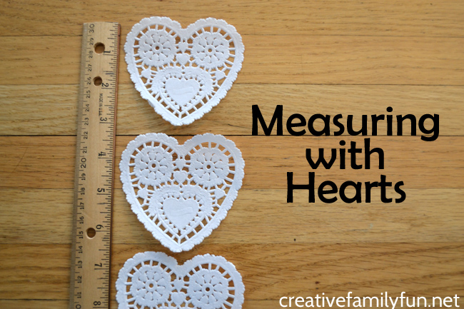 Use heart doilies for a fun hands-on way to practice measuring with this fun Valentine Nonstandard Measurement activity for kids.