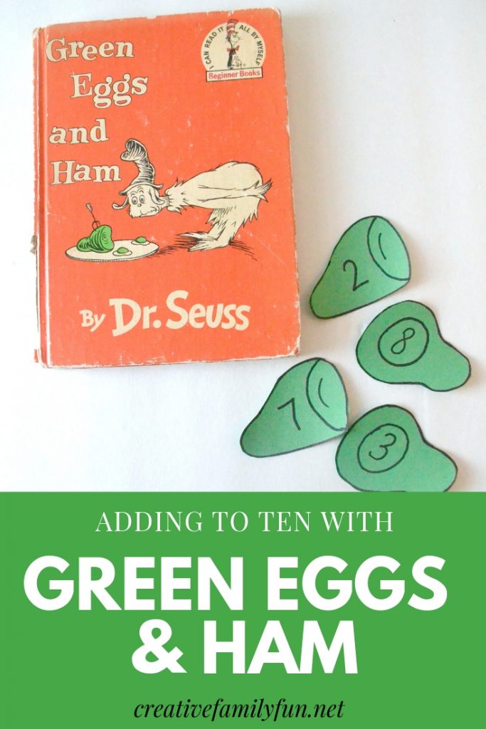 Practice your adding to ten addition facts with this fun Green Eggs and Ham Addition Match game perfect for elementary kids.