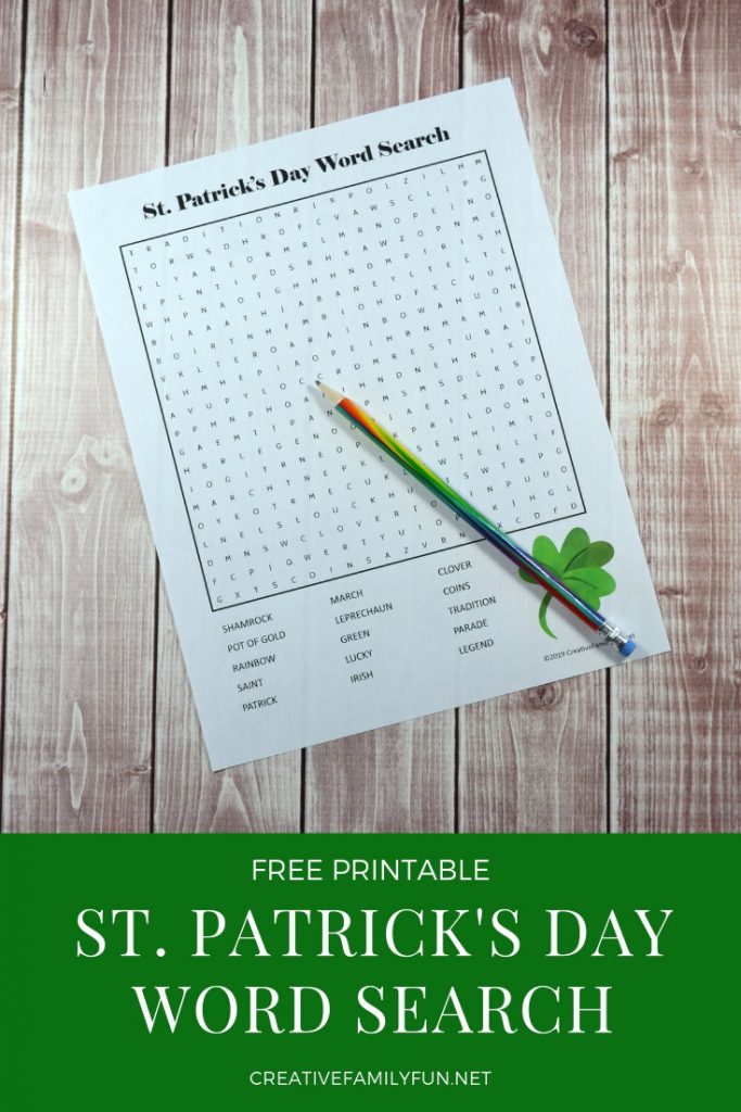 Print out this fun St. Patrick's Day word search for your kids. It's fun for the classroom, waiting rooms, or quiet time at home.