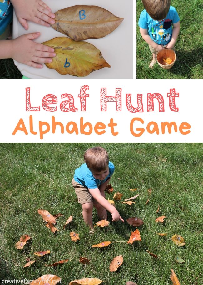 Learn the alphabet with this fun outdoor leaf hunt alphabet game for toddlers and preschoolers. You'll have fun moving and learning!
