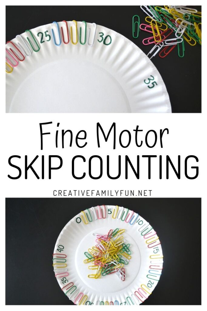 Grab a paper plate and some paper clips for this easy fine motor skip counting activity to help your kids learn to skip count by fives. 